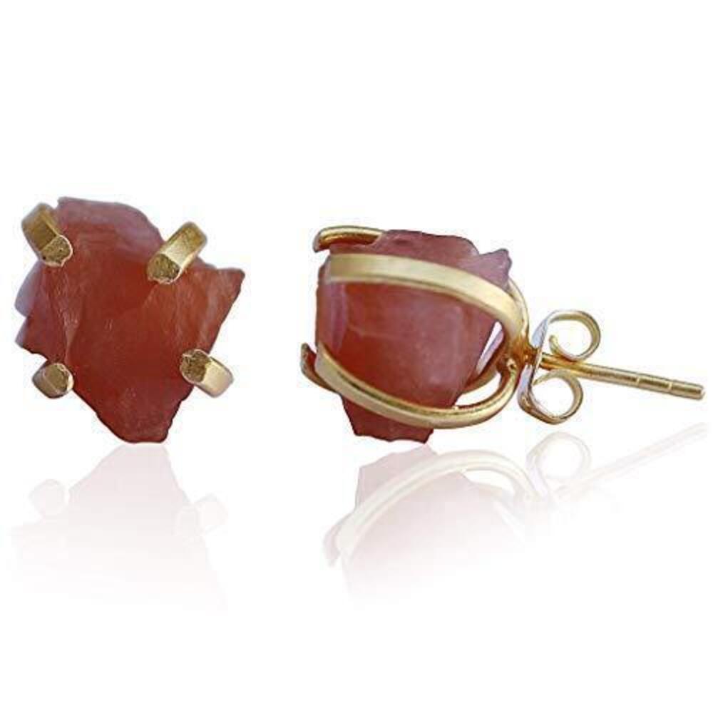 9486 Handmade Raw Gemstone Stud Earrings 18K Gold Plated Birthstone